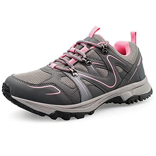 riemot Zapatillas Mujer Impermeables para Senderismo y Montaña,Calzado de Trekking Antideslizante,Zapatos Deportivos Mujer Ligero y Transpirable,Puntera Reforzada Zapatillas de Montaña Gris Rosa-EU39