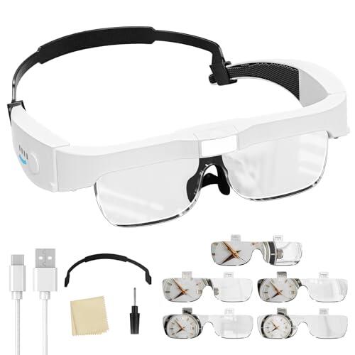 ARTDOT Gafas Lupa con Luz LED para Manualidades, Lupas de Gran Aumento con Luz de 3 LED y 5 Lentes (0.75X a 4.0X) para Diamond Painting Kits, Accesorios Pintura de Diamante para Adultos