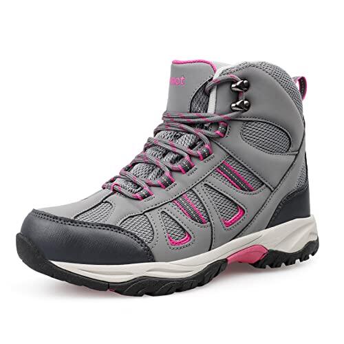 riemot Botas de Senderismo Mujer Impermeables,Zapatillas Trekking Mujer,Botas Montaña Mujer Antideslizantes,Ligeras y Transpirables para Senderismo,Montañismo y Outdoor Gris Rosa-EU39