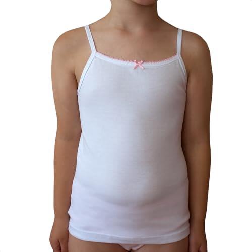 FERRYS - 5825 - Camiseta Tirantes Adaptable con Lacito Niña - Fabricado en España (FR/ES, Edad, 10 años, Regular, 1, Blanco con Cuello Rosa)