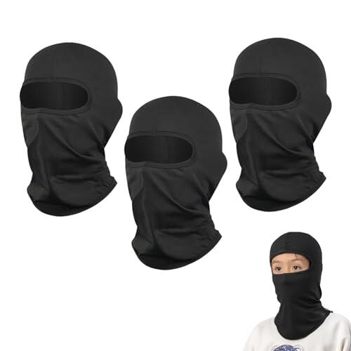 SEFIRST 3 Pzs Máscara de Pasamontañas para Niños, Balaclava Protector, Bufanda de Verano para el Cuello Anti Viento Transpirable Protector UV Bufanda de esquí para Motocicleta, Talla única (Negro)