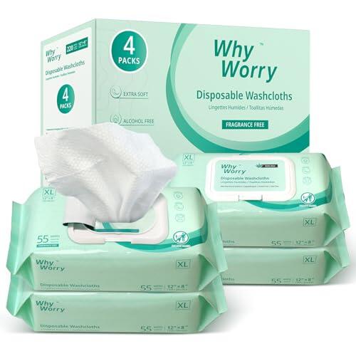 WhyWorry XL Toallitas Húmedas para Adultos sin Perfume, Extra Grandes 20x30 cm Toallitas con Aloe & Vitamina E para Incontinencia y limpieza Corporal, 99% Agua Pura & sin Alcohol, 220 Unidades