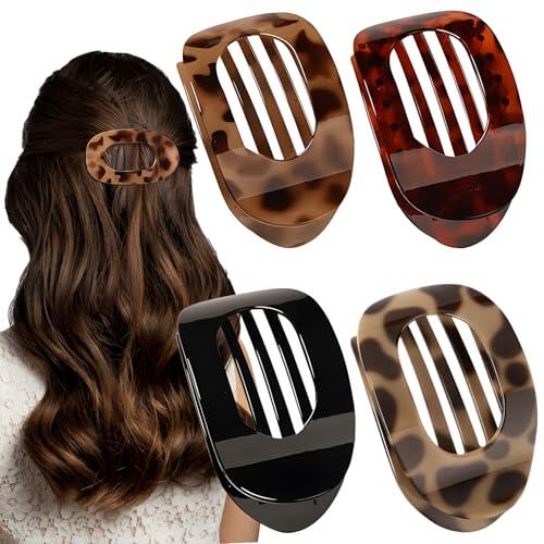 OWill 4 piezas Pinzas pelo mujer,Pinzas para el pelo planas,Pinzas para el cabello para mujer, cabello fino, pinza para el cabello diseño curvo,Pinza plana para cabello fino y grueso