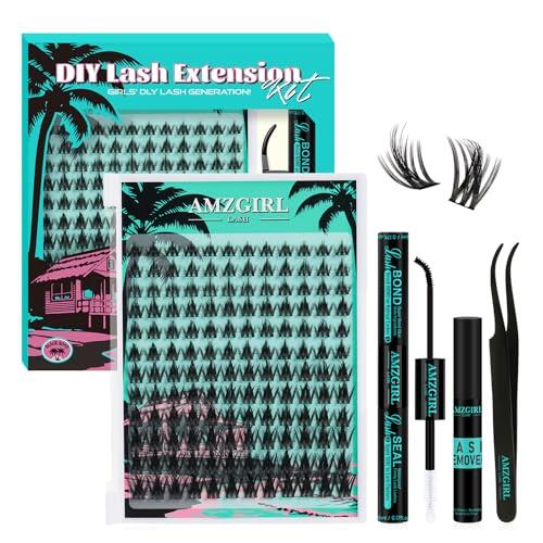 Kit de 144 pestañas postizas naturales en racimo con aglutinante y sellador, removedor y pinzas, extensiones de pestañas en racimo Anime (negro Holiday, C-8-18 mm)