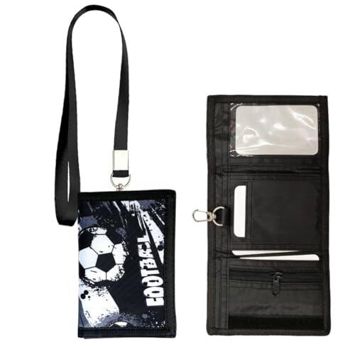 SIRLOMU 1 artículo Cartera para Niños, Billetera Triple con Ranuras para Tarjetas y cordón, Monedero para niños, Carteras de Dibujos, Billetera Impermeable Unisex niños Cartera Juvenil Chico (Fútbol)