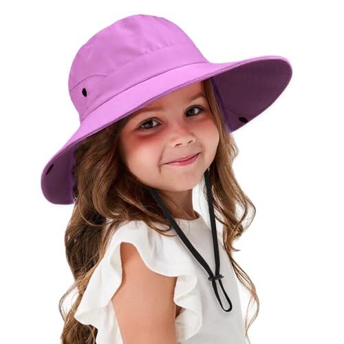 DRESHOW Sombrero de Sol para Bebé Aire Libre de Protección UV Plegable de Malla ala Ancha Cola Caballo Gorra Playa con Correa para la Barbilla para Niña 3-8 Años