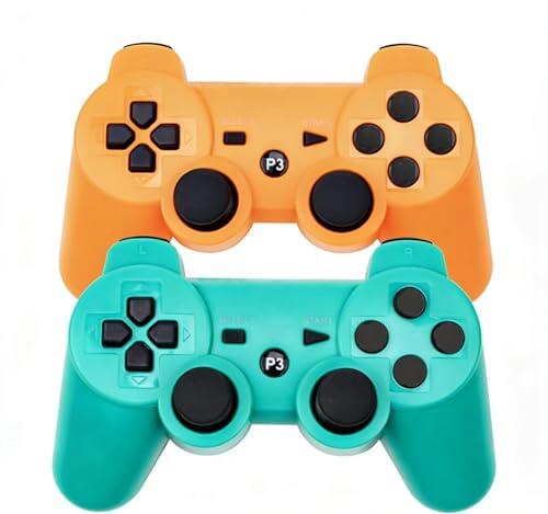 PS-3 Controller 2 Pack, Dual Shock 3 Wireless Gamepad Joystick for PlayStation 3, Compatible with PS-3 Console, Ergonomic Design, Rechargeable Battery, Vibration Feedback - 2 Controllers in Set