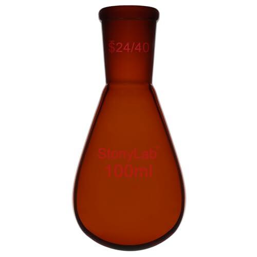 stonylab Matraz de Recuperación de Vidrio Borosilicato Ámbar de 100 ml, Pared Gruesa, Cuello Único con Junta Externa 24/40, Ideal para Evaporación Rotatoria, Destilación y Aplicaciones de Laboratorio
