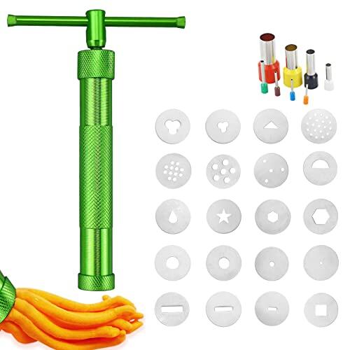 1 Piezas Prensa Arcilla Artesanal, Extrusora Pasta Azúcar Acero inoxidable, Prensa Fondant con 20 moldes, herramienta Decoración Hornear,Extrusora Arcilla, Extrusora Fondant