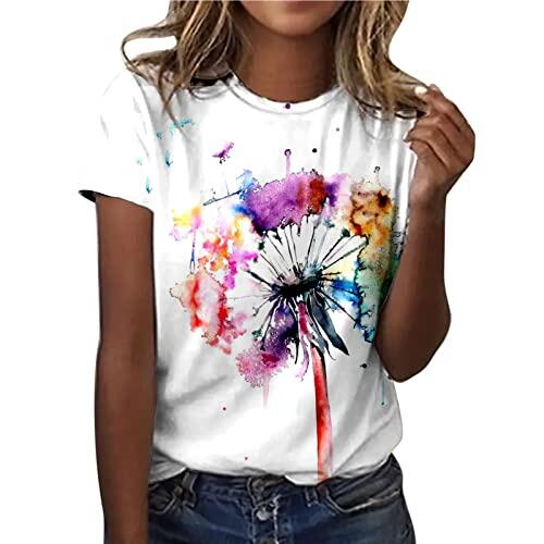 Camiseta informal para mujer, camiseta de cuello redondo, camiseta de manga corta, camiseta de manga corta, blusa informal, pantalones con purpurina, Blanco, XXL