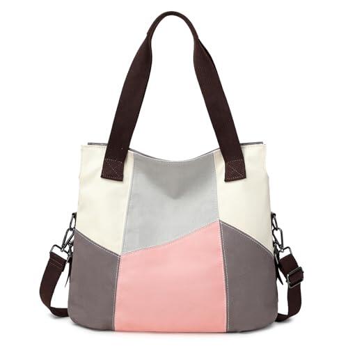 SIVENKE Bolso de lona para mujer, bolso de hombro casual, bolso hobo de lona retro, bolso de la compra, Pink, Medium