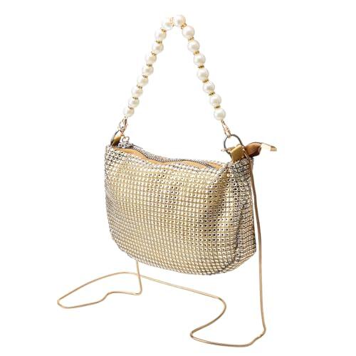 APOMOONS Bolso Fiesta Mujer Bolso Dorado Bolsos Fiesta Dorado Bolso de Mano de Noche con Diamantes de Imitación para Mujer, para Graduación, Cóctel, Fiesta, Boda