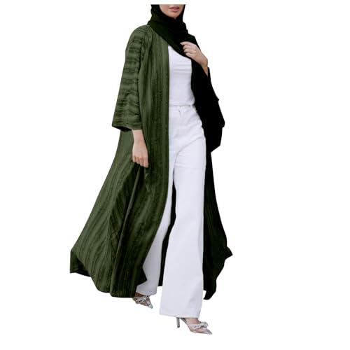 Moda Musulmán Kimono Abaya Cardi Robe Rayas Étnico Cardigan Caftán Medio Con Bolsillos Vestido Musulmán, verde, XXL