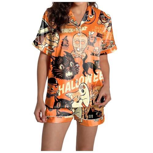 Trajes de dos piezas para mujer para mujer, conjunto de manga corta con cuello en V y pantalones cortos, camisón de satén para mujer (amarillo, L), amarillo, L