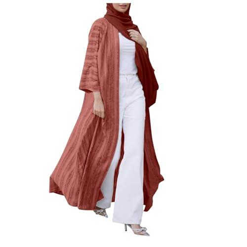 Moda Musulmán Kimono Abaya Cardi Robe Rayas Étnico Cardigan Caftán Medio Con Bolsillos Vestido Musulmán, RD1., XL