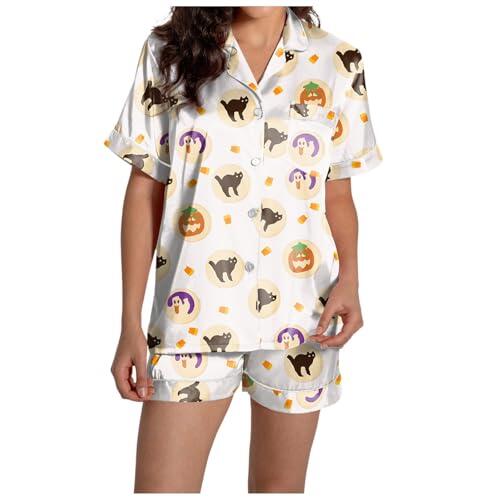 Trajes de dos piezas para mujer para mujer, conjunto de manga corta con cuello en V y pantalones cortos, camisón de satén para mujer (S), Rosa., S