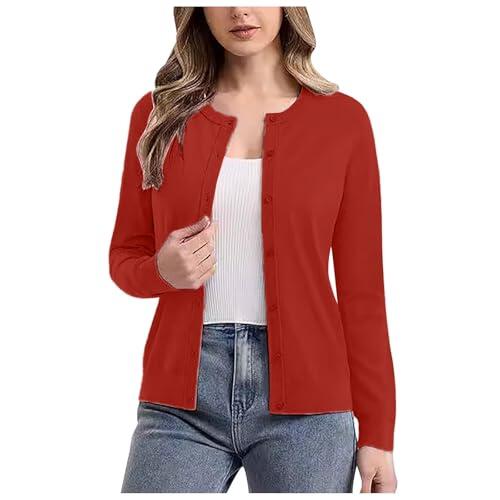 Cárdigan de punto de seda de hielo para mujer, camisa suelta con bloque solar con falda, abrigo corto y delgado, top largo para mujer, rojo, M