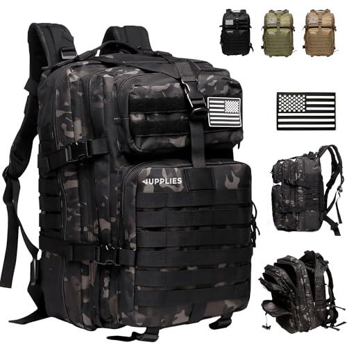 JUPPLIES Mochila Tactica Militar 45L Impermeable Oxford 600D IPX5 con Sistema MOLLE y Cremalleras Reforzadas – Gran Capacidad para Crossfit, Gimnasio, Senderismo, Viajes o Supervivencia (Camuflaje)