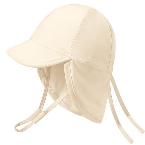 Xnova Sombrero Secado Rápido De Sol para Bebé UPF 50+, Bonito Gorro Protección para El Cuello Sombreros Niño Visera Ajustable para Playa Piscina Verano (Beige, M)