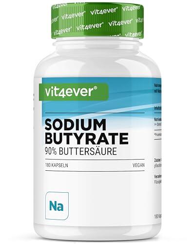vit4ever Butirato de Sodio - 180 Cápsulas con 600 mg - Premium: 90% Ácido Butírico - Butirato de Sodio puro sin Aditivos no deseados - Alta Dosificación - Vegano