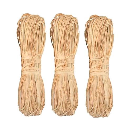3 unidades de 150 g de rafia de rafia natural para manualidades, decoración, tejido, floristería, jardín, 3 x 50 g