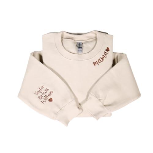WEIYOUDP Sudadera bordada personalizada para mamá, cuello redondo personalizado con nombres de niños, camisa personalizada para mamá, regalo para mamá, abuela, regalo de cumpleaños para el día de la