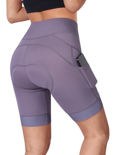 BERGRISAR - Pantalones cortos de ciclismo acolchados 4D para mujer, para bicicleta de carretera, con 2 bolsillos, Morado (, L