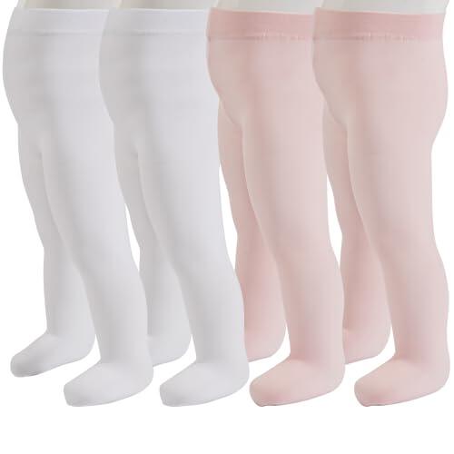 PIKY PACK 4 Pares Medias de Bebe, Medias para niñas, Panty Bebe Microfibra 40 DEN, Rosa, Blanco, Made in Italy (FR/ES, Edad, 3 meses, 2 Pares Blanco + 2 Pares Rosa)