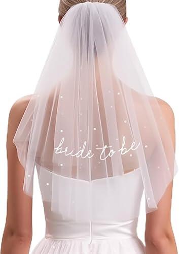 IHLOOTD Bride to Be Velo de Nupcial Corto, Blanco Veli Novia con Peine, Velo de Raso Doble Suave, Accesorios de Boda para Cena de Fiesta de Despedida de Soltera y Actuaciones (A)