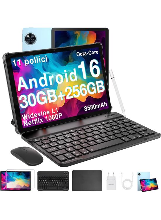 DOOGEE U11 Pro Android 16 Tablet 11 Pulgadas, 30GB+256GB 8580mAh Tablet con Teclado y Lápiz y Ratón, Octa Core Tableta 5G WiFi Gemini AI, HD 90Hz 13MP+5MP, Widevine L1/GPS/OTG/3,5mm Tablets para Niños