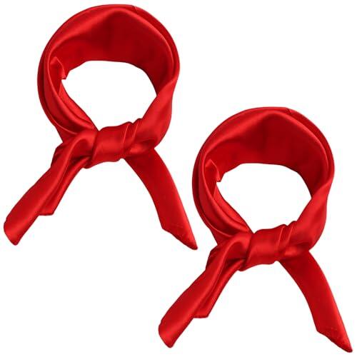 2 Piezas Bufanda de Cuello Roja, Bufanda de Seda Pañuelo Cuadrado para el Cuello Hijab para Mujeres Ligero Grande Retro Diademas Turbantes Bufandas Cuadradas Lisas de Gasa para la Cabeza 60x60cm