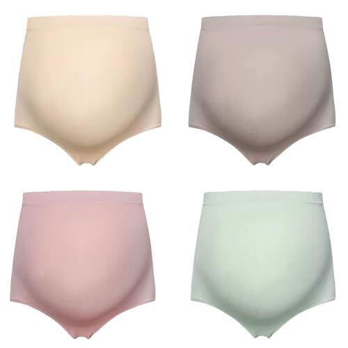 SSKHE Bragas para Embarazadas Algodon de Cintura Alta Braguitas sin Costuras Mujer de Maternidad, Pack de 4