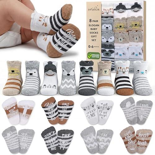 Calcetines de algodón orgánico con eslogan para bebé, 8 pares de calcetines para recién nacidos de 0 a 6 meses