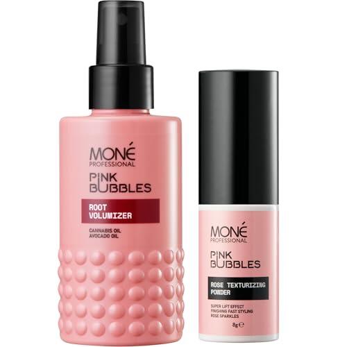 MONÉ PROFESSIONAL Set Volumen & Textura – Volumen Instantáneo, Textura Ligera, Ligero Efecto Brillante, Aroma Vainilla – 150 ml + 8 g
