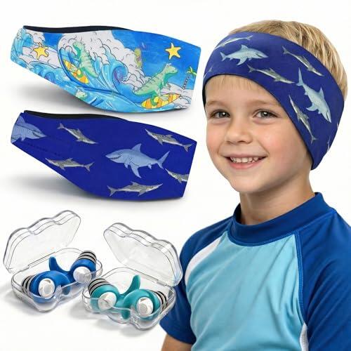 Diadema de Natación,2 Pares de Tapones oidos Natación Impermeable con Banda de Neopreno Elástica, Ajustable y Antideslizante,Ideal para Niños y Adultos para Nadar,Surfear, Bucear y Deportes Acuáticos