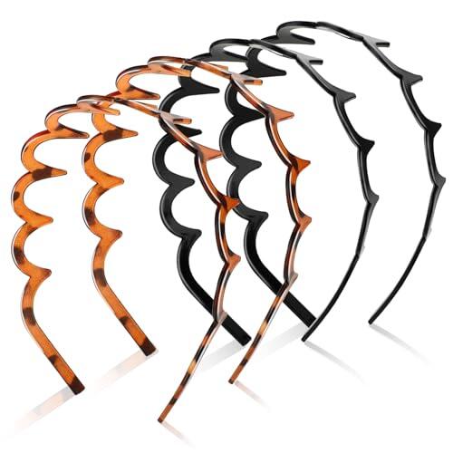 Hanyousheng 4 Piezas Diadema En Zigzag Peineta Con Dientes De Tiburón, Diadema Ondulada de Plástico, para Actividades al Aire Libre, Yoga, Deportes y Peinado Diario