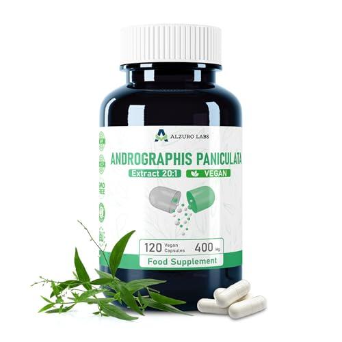 Alzuro Labs Andrographis Paniculata 8,000 mg (400 mg Extracto Kalmegh 20:1, 10% Andrographólidos) 120 cápsulas veganas, alta dosis, 4 meses, probado en laboratorio, certificado GMP