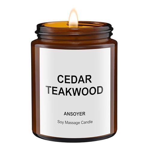 Vela de masaje ANSOYER de 128g. Vela para relajarse con materias primas naturales: aceite de coco y aceite de soja. Hidratante y nutritive (Madera de teca de cedro)