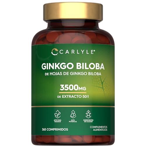 Ginkgo Biloba Puro 3500mg | 1 Año de Suministro - 365 Comprimidos Veganos | Extracto 50:1 | 100% Natural | Carlyle