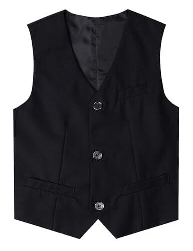 mintgreen El Chaleco de Boda Clásico para Niño, 7-13 Años, Negro , 9-10 Años