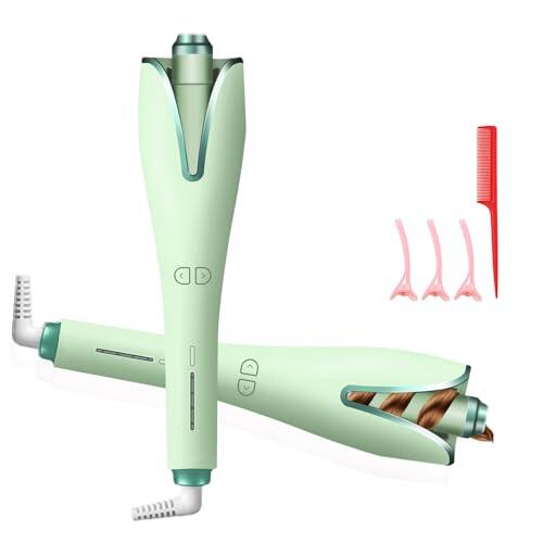 Anluomafuy Plancha Rizadora de Cerámica Profesional - Incluye 3 Accesorios + Peine, para Rizos y Ondas Grandes, Temperatura Ajustable 160℃-220℃, Peinado Duradero sin Dañar el Cabello (Verde)