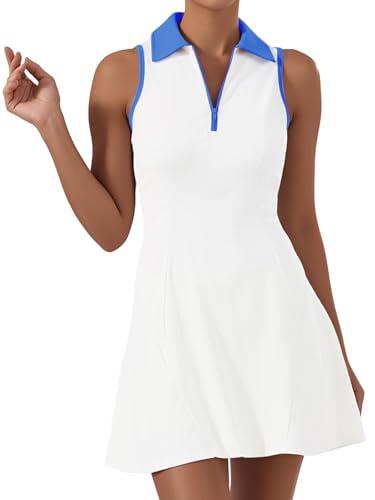 GroYolan Vestido de Tenis para Mujer sin Mangas Athletic Dress con Pantalón Corto Bolsillos Cremallera Polo Ropa Deportiva Golf Padel Fitness Casual