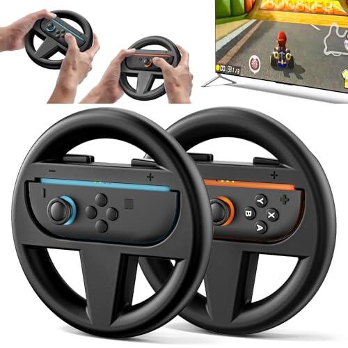 Volantes para Switch Joy-con 2 , 2 x Volante de Carreras Nintendo 2 Grip , Joy-Con 2 Wheel para Mario Kart World & 8 Deluxe del Switch 2 Consola, Mario Switch 2 Accesorios, Pack Doble Negro