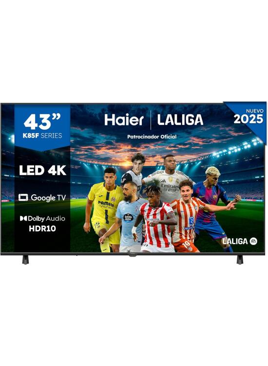 Haier Direct LED 4K UHD H43K85FUX 43 Pulgadas, Smart TV, Google TV, Dolby Audio, HDR 10, Smart Remote Control, Google Assistant, Bluetooth 5.1, DBX TV, HDMI 2.1 x 4, Sin Marcos, 2024