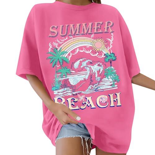 Camiseta grande para mujer, cuello redondo, manga corta, camiseta de algodón Y2K, vintage, camiseta de verano, holgada, básica, para gimnasio, playa, camiseta estampada, informal, camiseta deportiva,