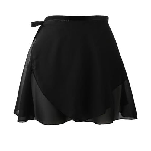 Lusofie Faldas de baile para mujer con lazos elásticos, falda corta de ballet de gasa transparente para mujer, falda envolvente de ballet para mujeres adultas, Negro, Altoa única