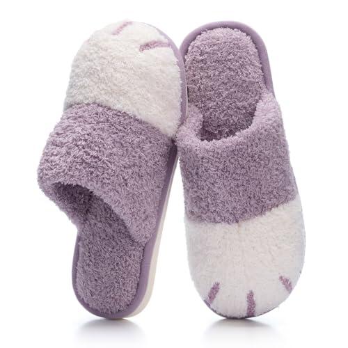GOEWY Zapatillas de Casa para Mujer Invierno - Pantuflas Abrigadas con Diseño de Huellitas de Gato, Suela Antideslizante de Espuma Viscoelástica - Ideal para Mujeres, Mamá o Novia