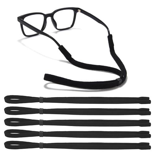 Qufiiry 5 Pcs Correas para Gafas Deportivas, Cordón Gafas, Sujeta Gafas, Ajustables para Gafas Deportivas, Cuerda de Gafas Antideslizante, para Correr, Acampar, ir de Excursión(Negro)
