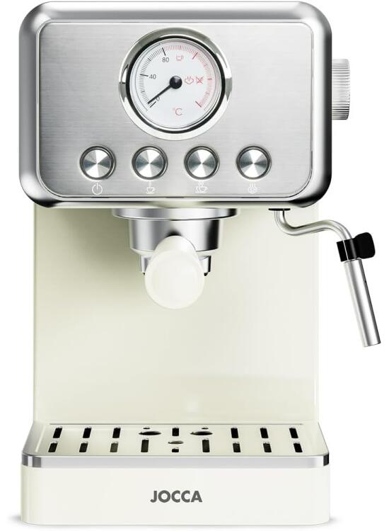 Jocca - Cafetera Espresso Retro | 15 Bar de Presión | Depósito de Agua Extraíble 1,7L | Filtro para 1-2 Tazas (40/80ml) | Bandeja de Goteo Extraíble | Protección contra Sobrecalentamiento | 1400W