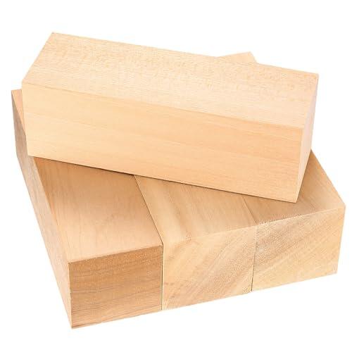 Bloques de Talla de Madera, 4 Piezas Grandes Tacos Madera para Tallar, Bloques de Tallado de Madera de Tilo, Bloques Grandes de Talla Natural para Principiantes y Adultos Manualidades, 15x5x5 cm